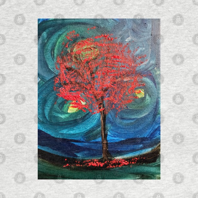 A red leaf tree in storm by kkartwork